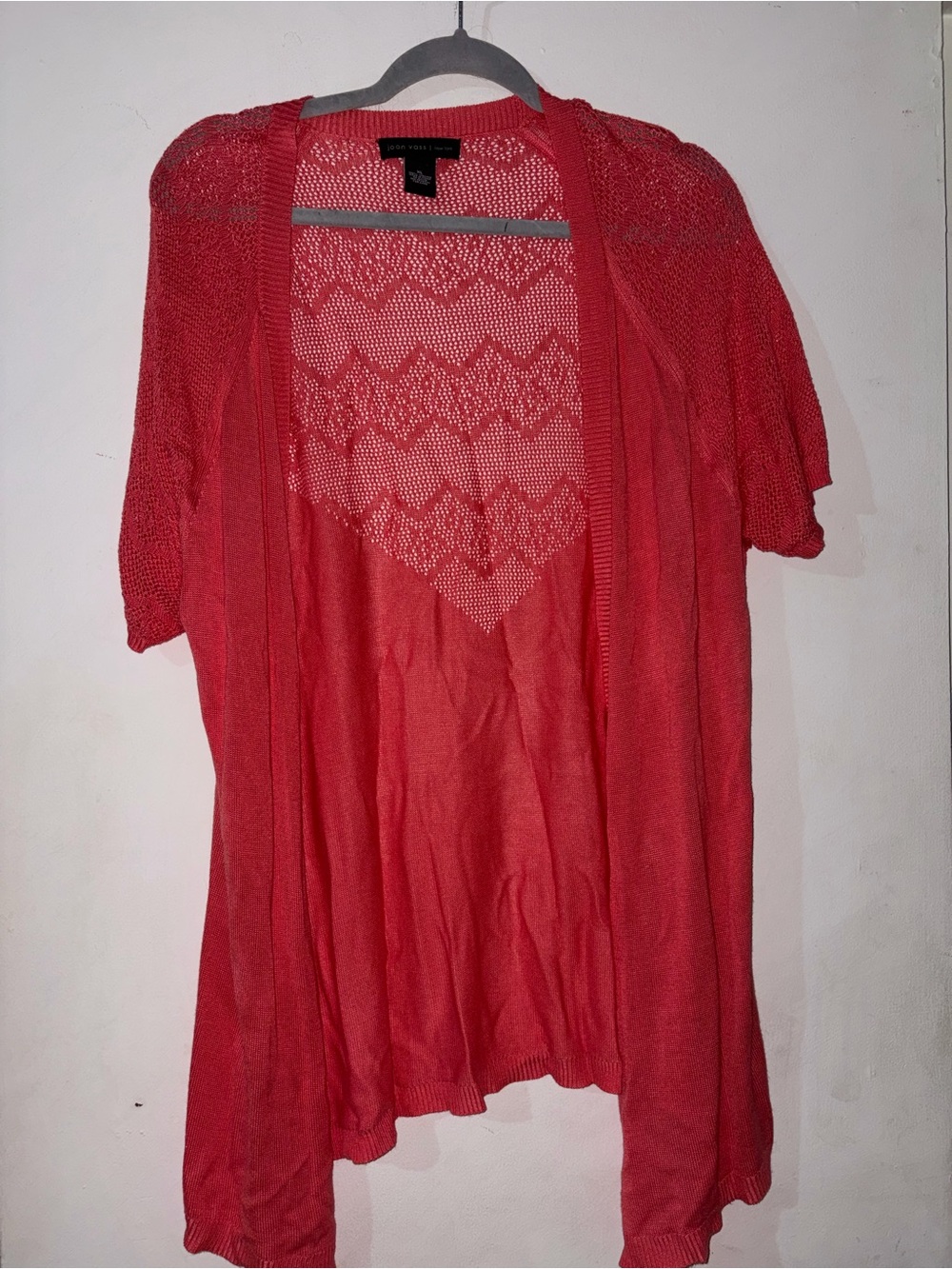 Joan Vass Coral Open-Front Knit Cardigan